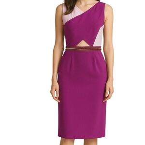 Pamella Roland Chic Party Magenta Purple Beaded Cutout Sheath Dress Size 4